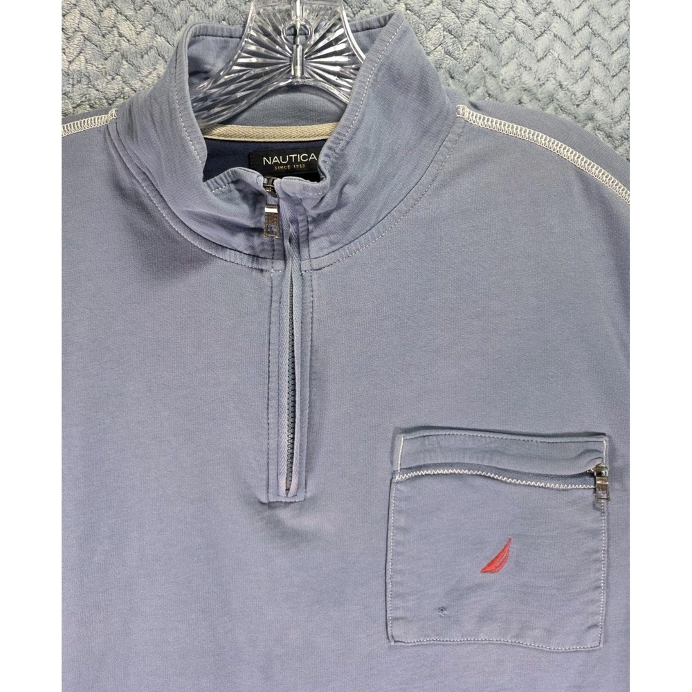 Y2K Nautica Light Blue 1/4 Zip Pullover Sweater Mens Size XL Zip Pocket Fading